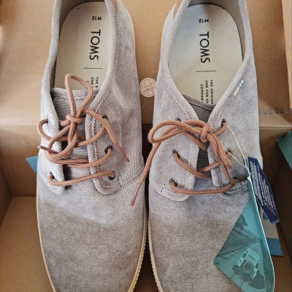 Men's Toms, Carlo style, size 12, light grey denim,new with tags in box, laced - Picture 1 of 5